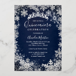 Navy Silver Winter Snowflake Quinceanera