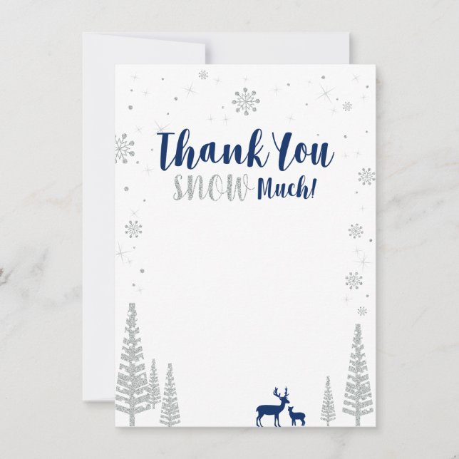 Navy & Silver Winter Wonderland Thank You Card (Front)