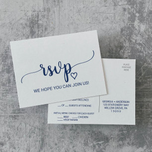 Navy Simple Calligraphy Menu Choice RSVP Postcard