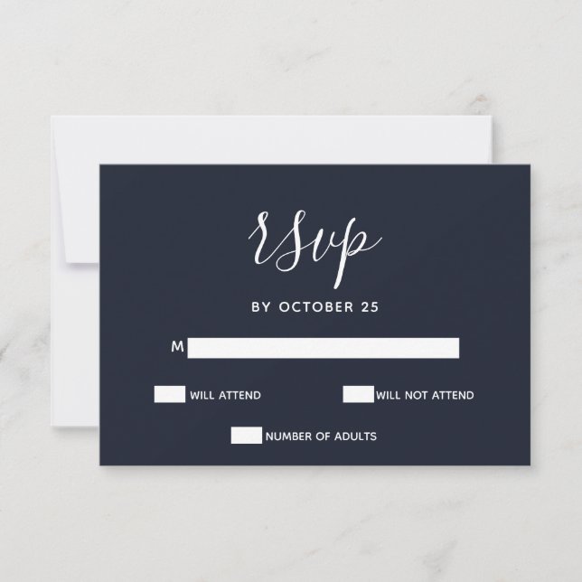 Navy Simple Calligraphy Modern RSVP Card (Front)