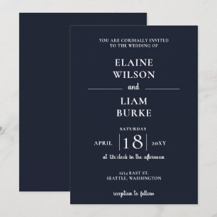 Navy Simple Calligraphy Modern Wedding Invitation
