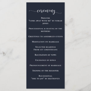 Navy Simple Calligraphy Modern Wedding Program Programme