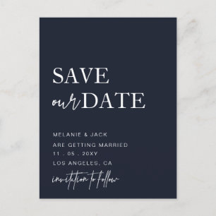 Navy Simple Calligraphy Save The Date  Announcement Postcard