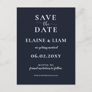Navy Simple Calligraphy Save The Date  Announcement Postcard