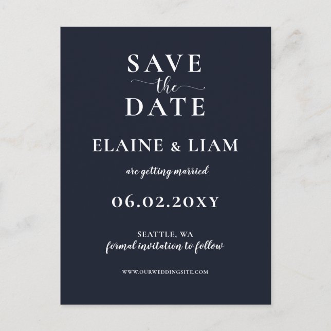 Navy Simple Calligraphy Save The Date  Announcement Postcard (Front)