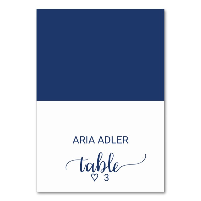 Navy Simple Calligraphy Wedding Escort Place Cards (Front)