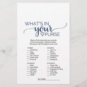 Navy Simple Calligraphy What's In Your Purse Game Flyer