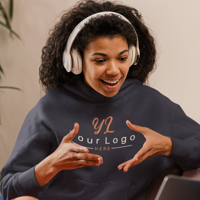 Navy Simple Front +Back print Business logo Women Hoodie (Creator Uploaded)