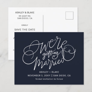 Navy Simple Handwritten Calligraphy Save the Date Announcement Postcard