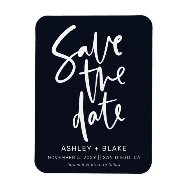 Navy Simple Handwritten Calligraphy Save the Date Magnet (Vertical)