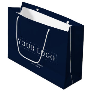 Navy Simple Minimal Business Logo Shopping Bags