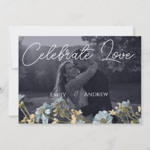 Navy Simple Modern Floral Wedding Invitation