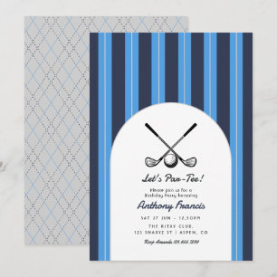 Navy, Sky Blue, & Light Grey Golf Birthday Party Invitation