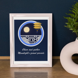 Navy Sky- White Moon Window Mid-Autumn Festival Poster