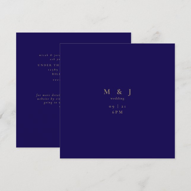 Navy Sleek & Simple Modern Square Wedding Invitation (Front/Back)