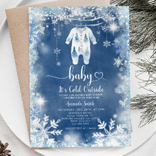 Navy Snow Its Cold Outside Winter Baby Shower Invitation