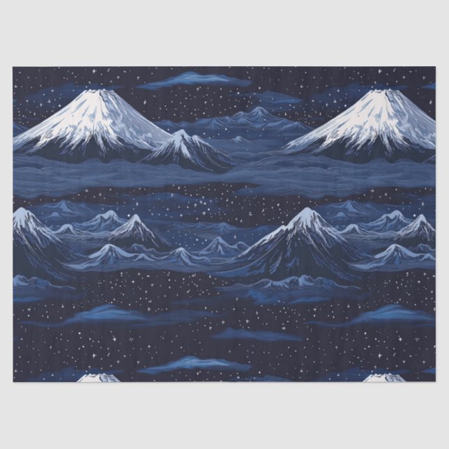 Navy Snow Mountain Starry Night Landscape Pattern Tissue Paper (Front)