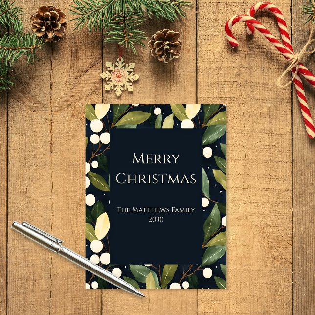 Navy Snowberry Christmas Greeting Card (Christmas (non-photo) postcard)