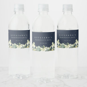 Navy Snowberry+Eucalyptus Bachelorette/Shower Water Bottle Label