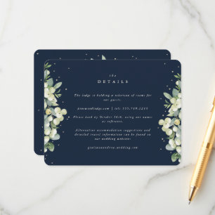 Navy Snowberry+Eucalyptus Edged Wedding Details Enclosure Card