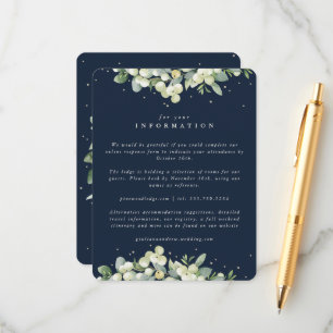 Navy Snowberry+Eucalyptus Edged Wedding Details Enclosure Card