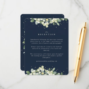Navy Snowberry+Eucalyptus Edged Wedding Reception Enclosure Card