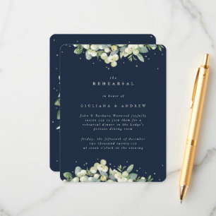 Navy Snowberry+Eucalyptus Edged Wedding Rehearsal Enclosure Card