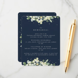 Navy Snowberry+Eucalyptus Edged Wedding Rehearsal Enclosure Card