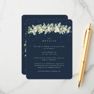 Navy Snowberry+Eucalyptus Garland Wedding Details Enclosure Card