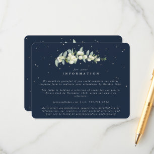 Navy Snowberry+Eucalyptus Stem Wedding Info Enclosure Card