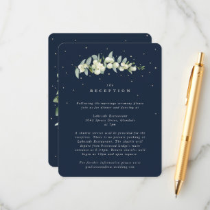 Navy Snowberry+Eucalyptus Stem Wedding Reception Enclosure Card