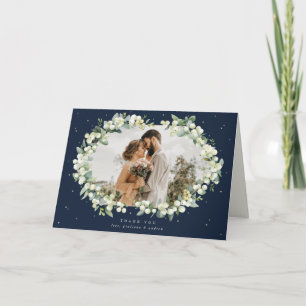 Navy Snowberry+Eucalyptus Wedding Photo Thank You Card