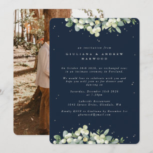 Navy Snowberry+Eucalyptus Wedding Reception Photo Invitation