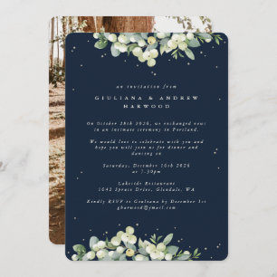 Navy Snowberry+Eucalyptus Wedding Reception Photo Invitation