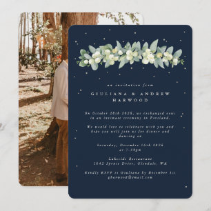 Navy Snowberry+Eucalyptus Wedding Reception Photo Invitation