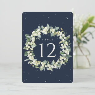 Navy Snowberry+Eucalyptus Wedding Table Number