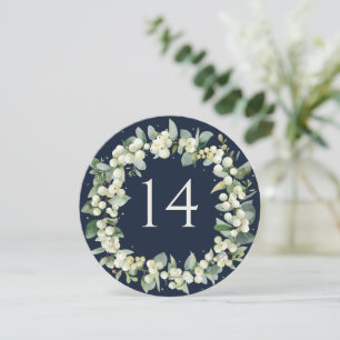 Navy Snowberry+Eucalyptus Wedding Table Number