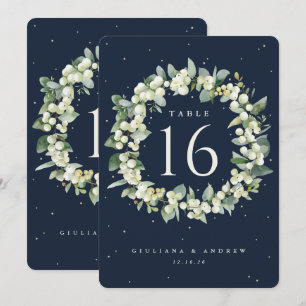 Navy Snowberry+Eucalyptus Wedding Table Number