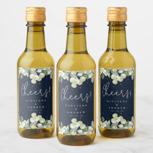 Navy Snowberry+Eucalyptus Winter Wedding Mini Wine Label