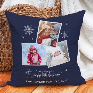 Navy Snowflake | 3 Photo Christmas Cushion