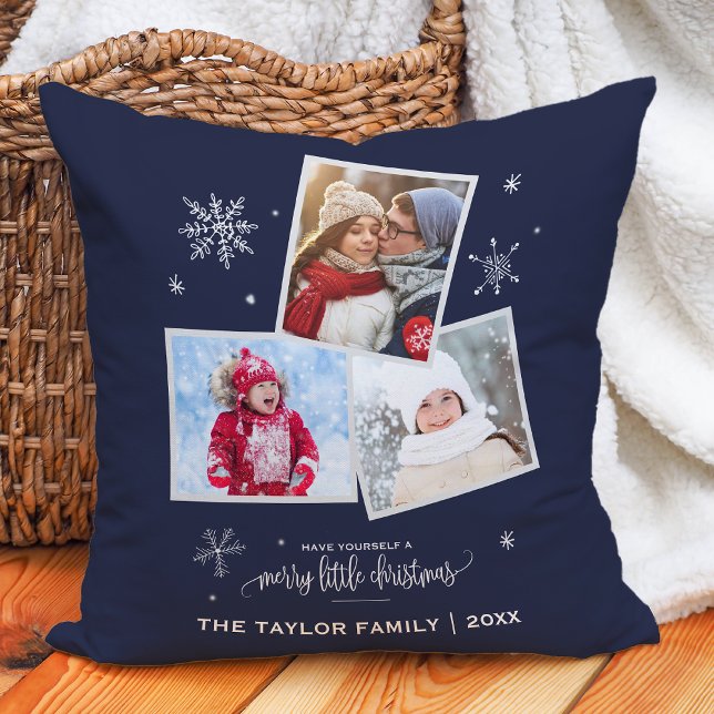 Navy Snowflake | 3 Photo Christmas Cushion (Creator Uploaded)