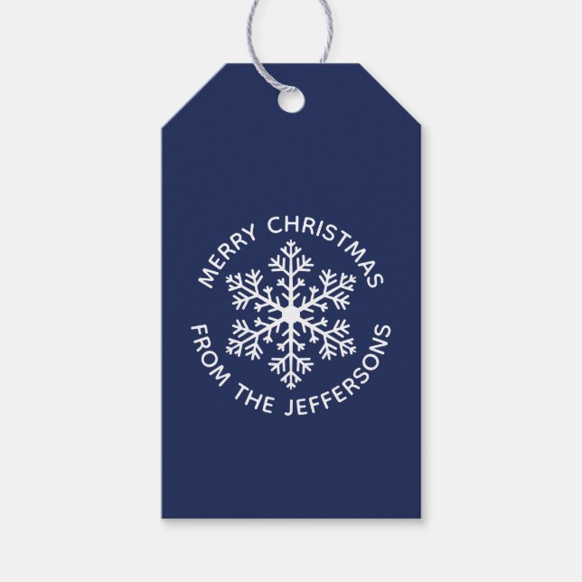 Navy Snowflake Christmas Gift Tags (Front)