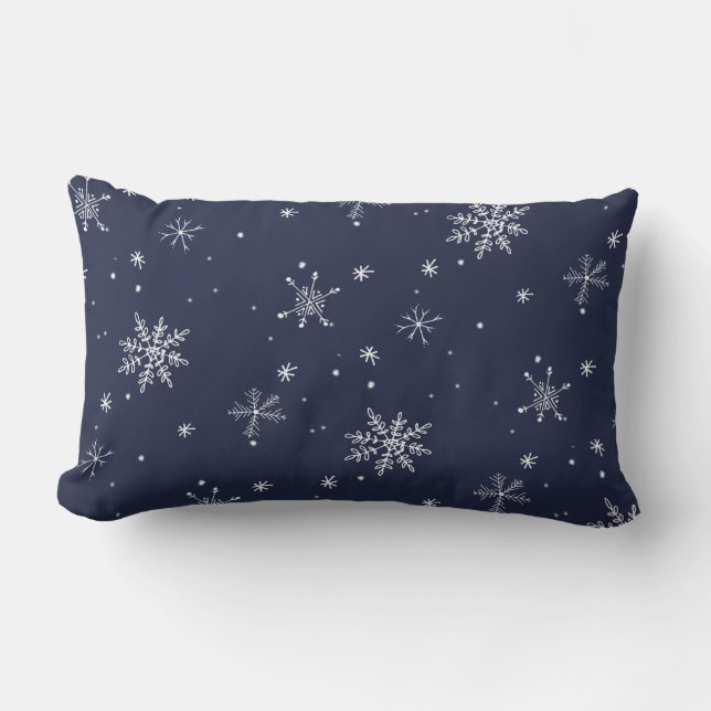 Navy Snowflake Christmas Lumbar Cushion (Front)