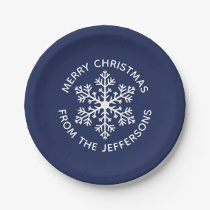 Navy Snowflake Christmas Paper Plates