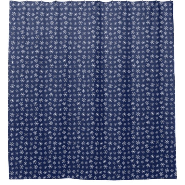 Navy Snowflake Shower Curtain (Front)