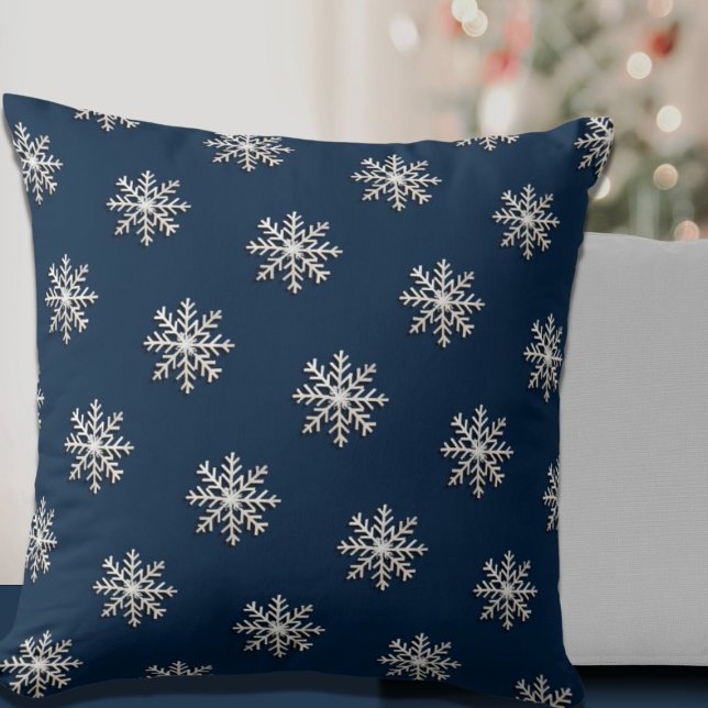 Navy Snowflake Throw Pillow (Creator Uploaded)