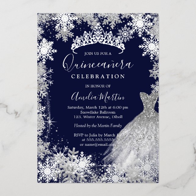 Navy Snowflake Winter Quinceanera  (Front)