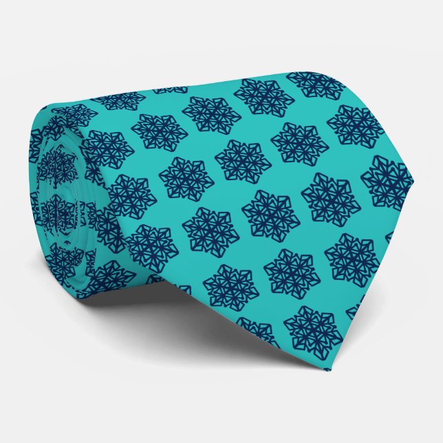 Navy Snowflakes Blue Green Neck Tie (Rolled)