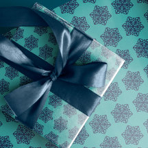 Navy Snowflakes Blue Green Wrapping Paper