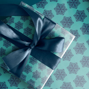 Navy Snowflakes Blue Green Wrapping Paper